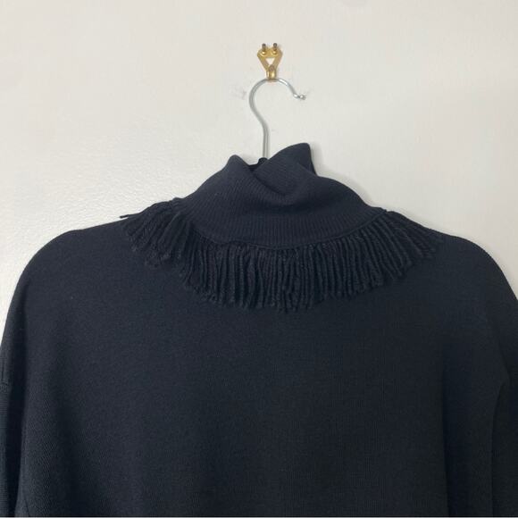 Bitte Kai Rand Classic Merino Wool Blend Black Fringe Turtleneck Sweater Small - Picture 2 of 9